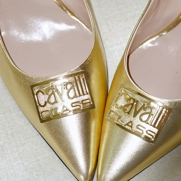 Cavalli Class Gold Metallic Leather Heels - Picture 6 of 6